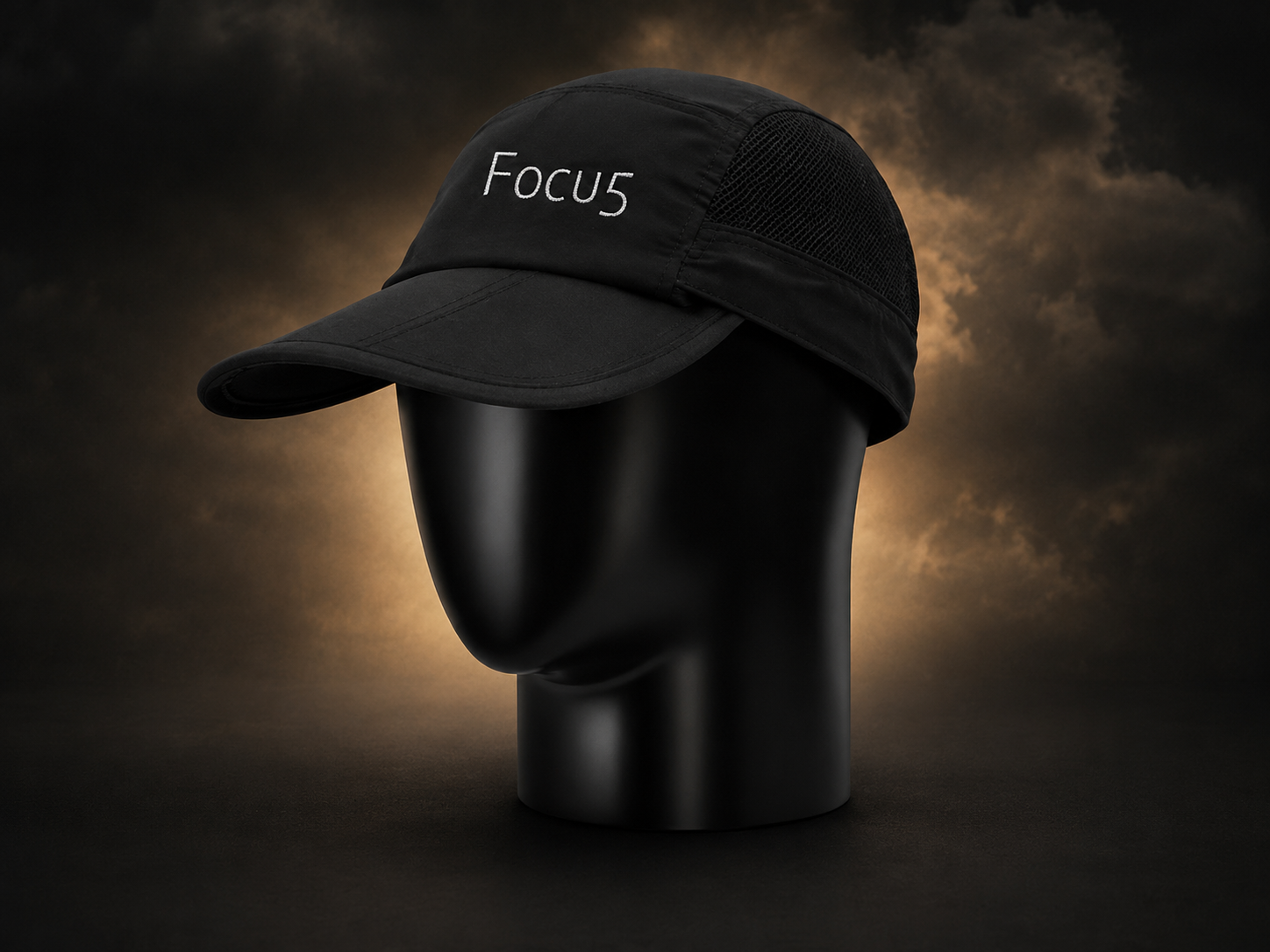 Focu5 black performance cap on mannequin