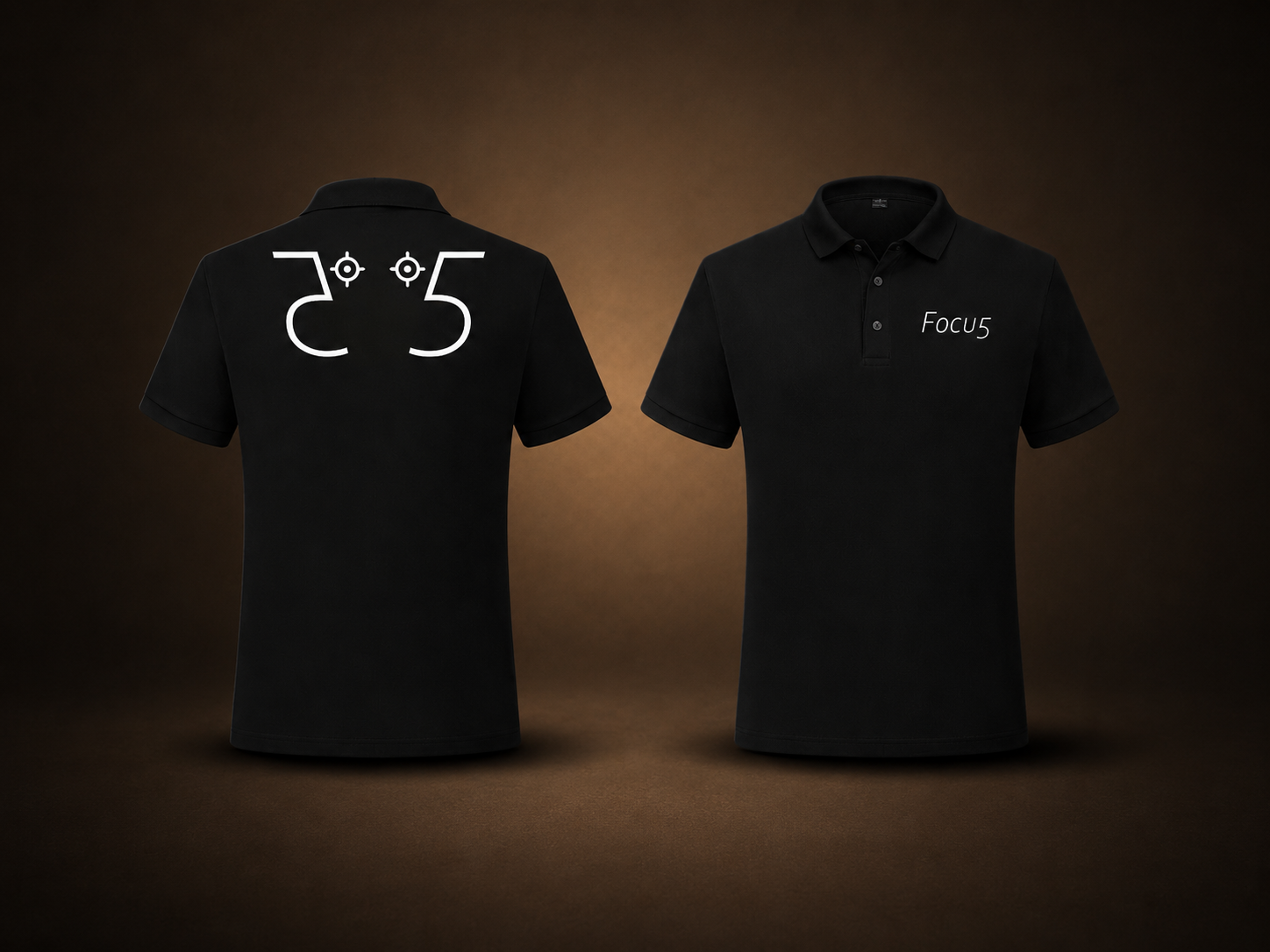 Focu5 black core polo shirt front and back